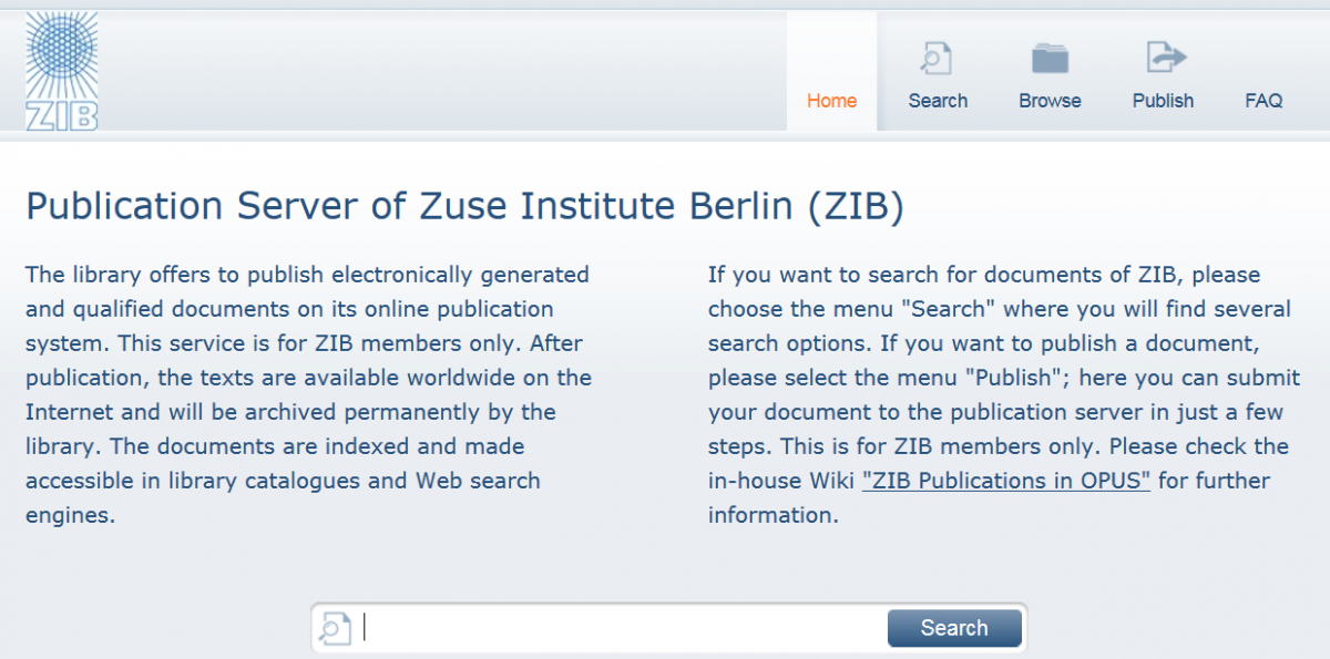 Search interface of ZIB OPUS institutional repository