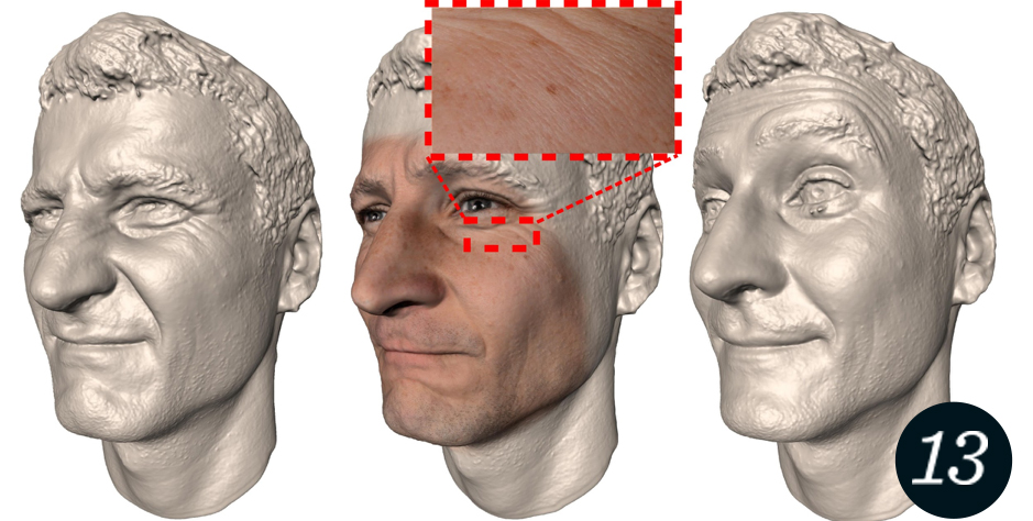 Expression scans from the ZIB 3-D Face Database with photographic texture containing high-resolution skin details.
