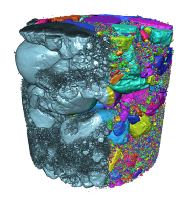 Initial volume (grey) and extracted particles (colored)