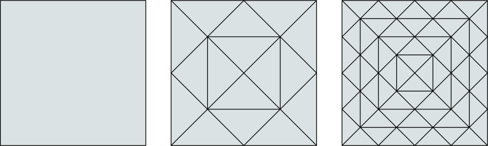 Plain square before and after two refinement steps Plain square before and after two refinement steps