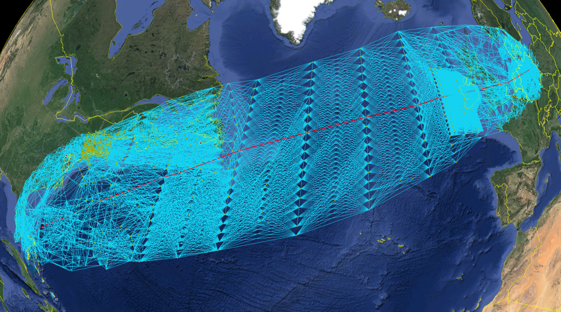 Arcs of the global airway network considered for a flight from Berlin to Miami