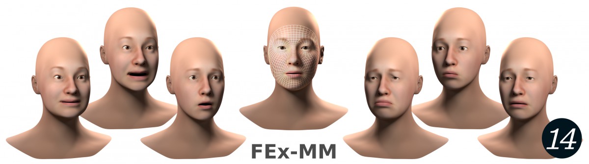 Nuances of facial expressions synthesized using expression patterns determined by statistical shape analysis.