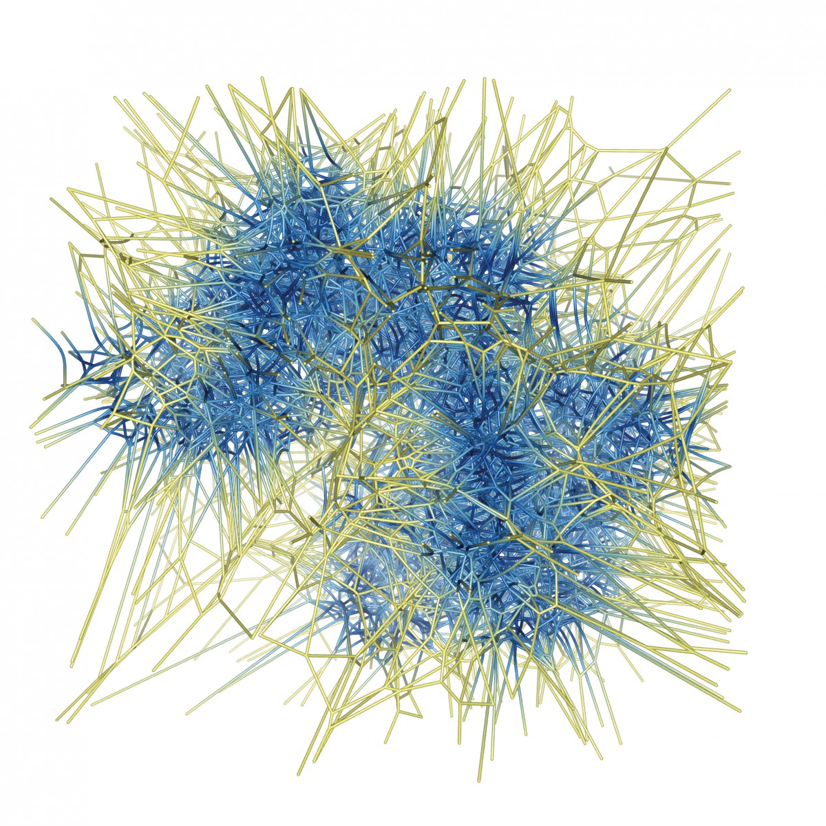 Voronoi diagram of possible molecular pathways through a protein structure.