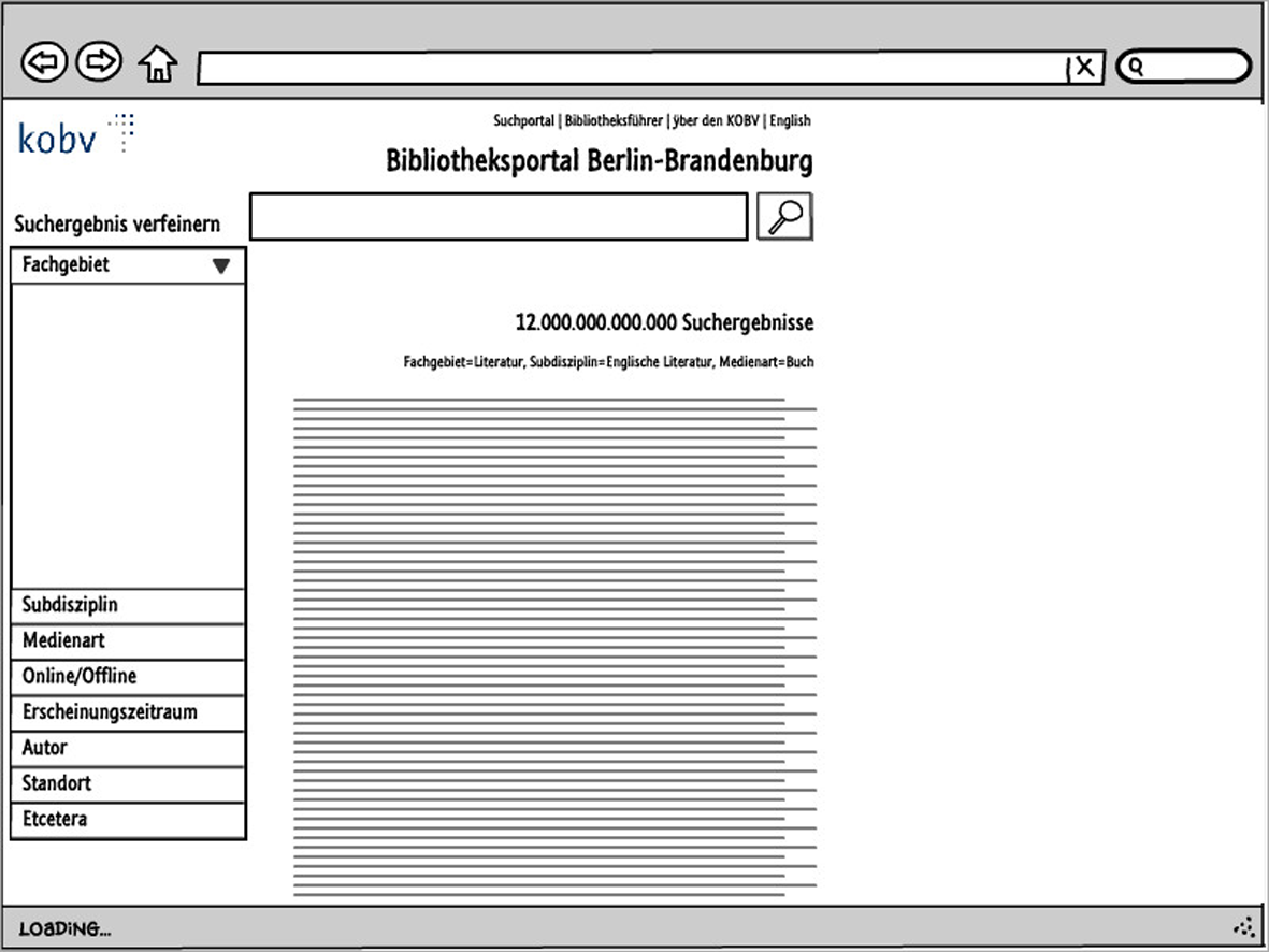 Mockup KOBV Portal search interface