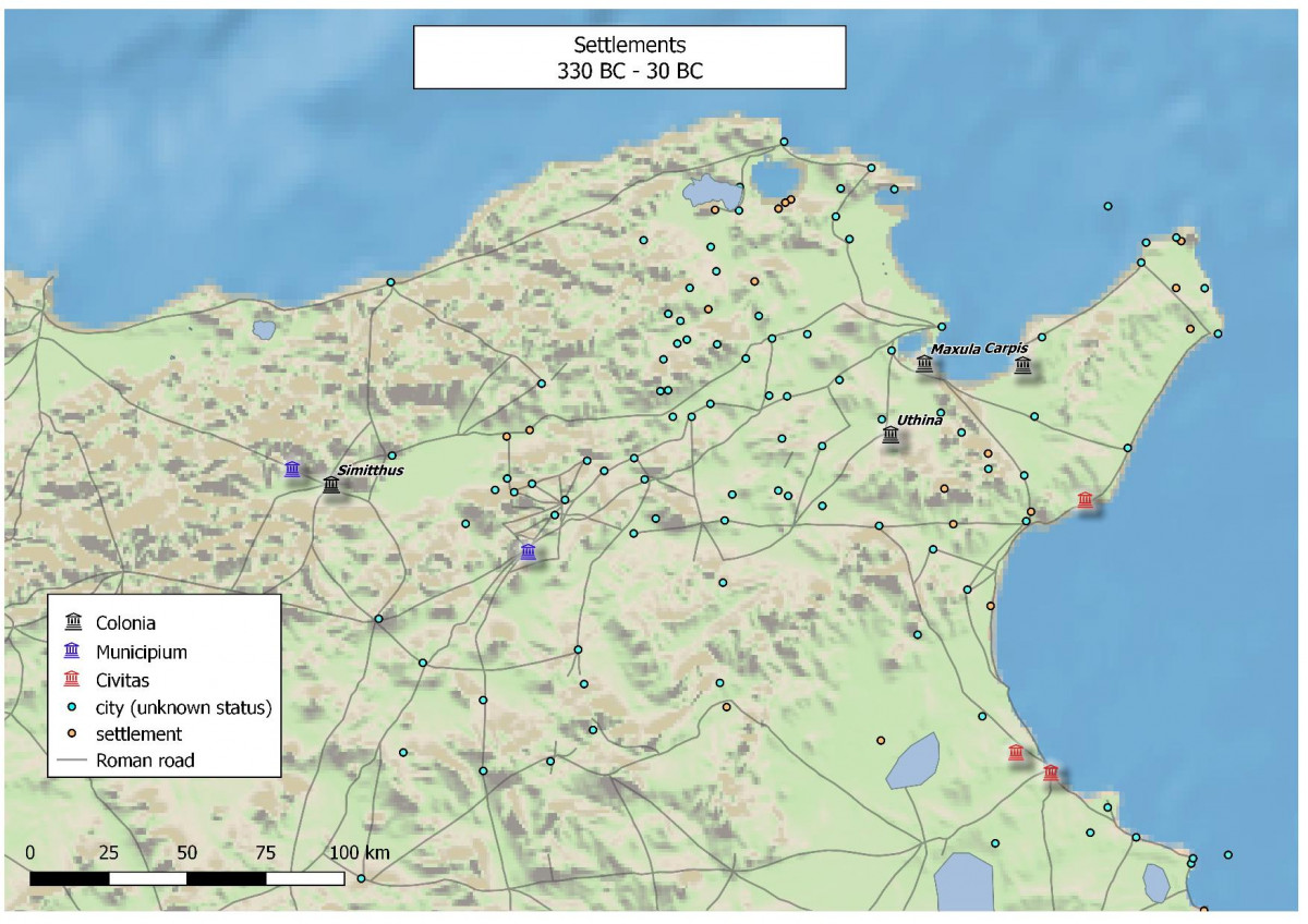 Settlement structure in 330 BC – 30 BC (map by F. Schweigart)