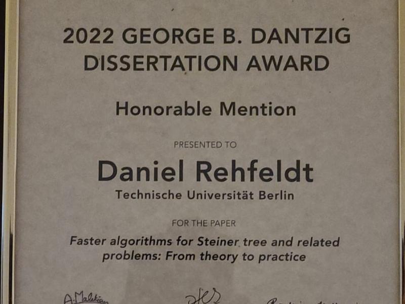 Daniel Rehfeldt is finalist for the George B. Dantzig Dissertation Award