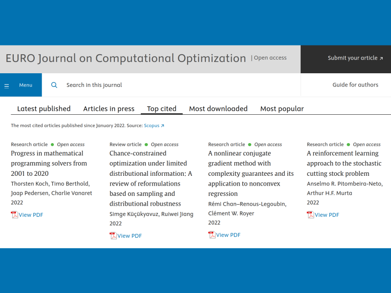 Most cited paper in the EURO Journal on Computational Optimization since 2022
