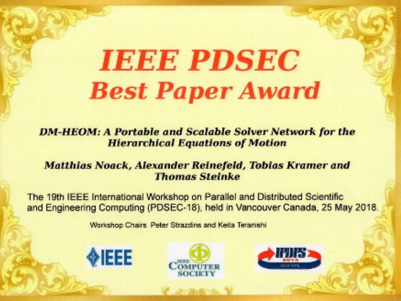 ZIB authors receive a best paper award at PDSEC&#039;18 workshop